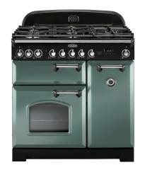 Rangemaster CDL90DFFMG/C - 90cm Classic Deluxe Dual Fuel Mineral Green/Chrome Range Cooker 127510