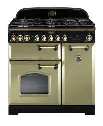 Rangemaster CDL90DFFOGB - 90cm Classic Deluxe Dual Fuel Olive Green Brass Range Cooker 114630