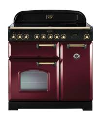 Rangemaster CDL90ECCYB 90cm Classic Deluxe Electric Ceramic Cranberry Brass Range Cooker 84510