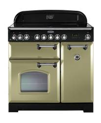 Rangemaster CDL90ECOGC 90cm Classic Deluxe Electric Ceramic Olive Green Chrome Range Cooker 100890