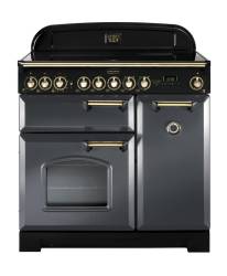 Rangemaster CDL90ECSLB 90cm Classic Deluxe Electric Ceramic Slate Brass Range Cooker 124170