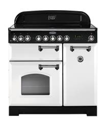 Rangemaster CDL90ECWHC 90cm Classic Deluxe Electric Ceramic White Chrome Range Cooker 114270