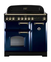 Rangemaster CDL90EIRBB 90cm Classic Deluxe Electric Induction Regal Blue Brass Range Cooker 113720