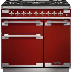 Rangemaster ELS90DFFRD - 90cm Elise Dual Fuel Cherry Red Brushed Chrome Range Cooker 108420