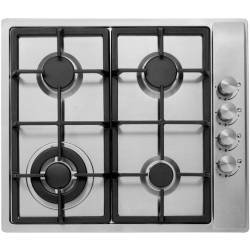 Top view of Culina UBGHDFFJ60.1 60cm stainless steel gas hob with cast iron pan stands and right-side rotary controls