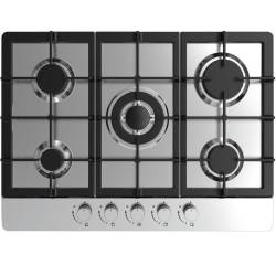 Top view of Culina UBGHDFFJ70.1 70cm stainless steel gas hob with cast iron pan stands and front rotary controls