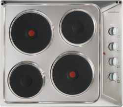 Top view of NordMende HE62IX 60cm solid plate hob in stainless steel