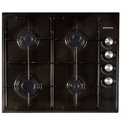 Top view of NordMende HGE603BL gas hob with four burners in black finish