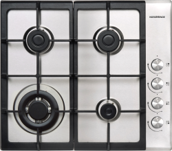 Top view of NordMende HGX603IX gas hob with Plus X burner layout