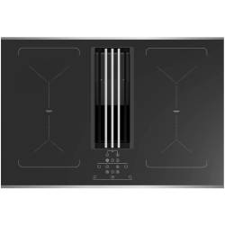 top view of Culina ICONFXP75DDS 77cm black glass and stainless steel vented induction hob with central grille and LED touch controls